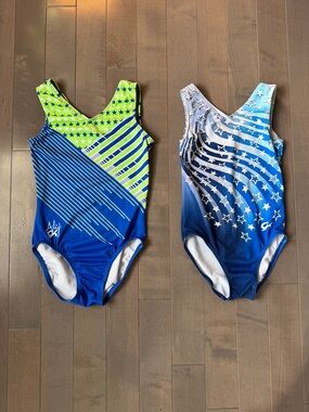 GK Lot of 2 Blue & Lime and Stars and Stripes Gymnastics Leotard